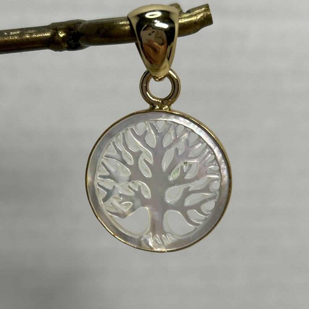 Charles Albert Jewelry Mother of Pearl Tree of Life Pendant Alchemia Goldtone